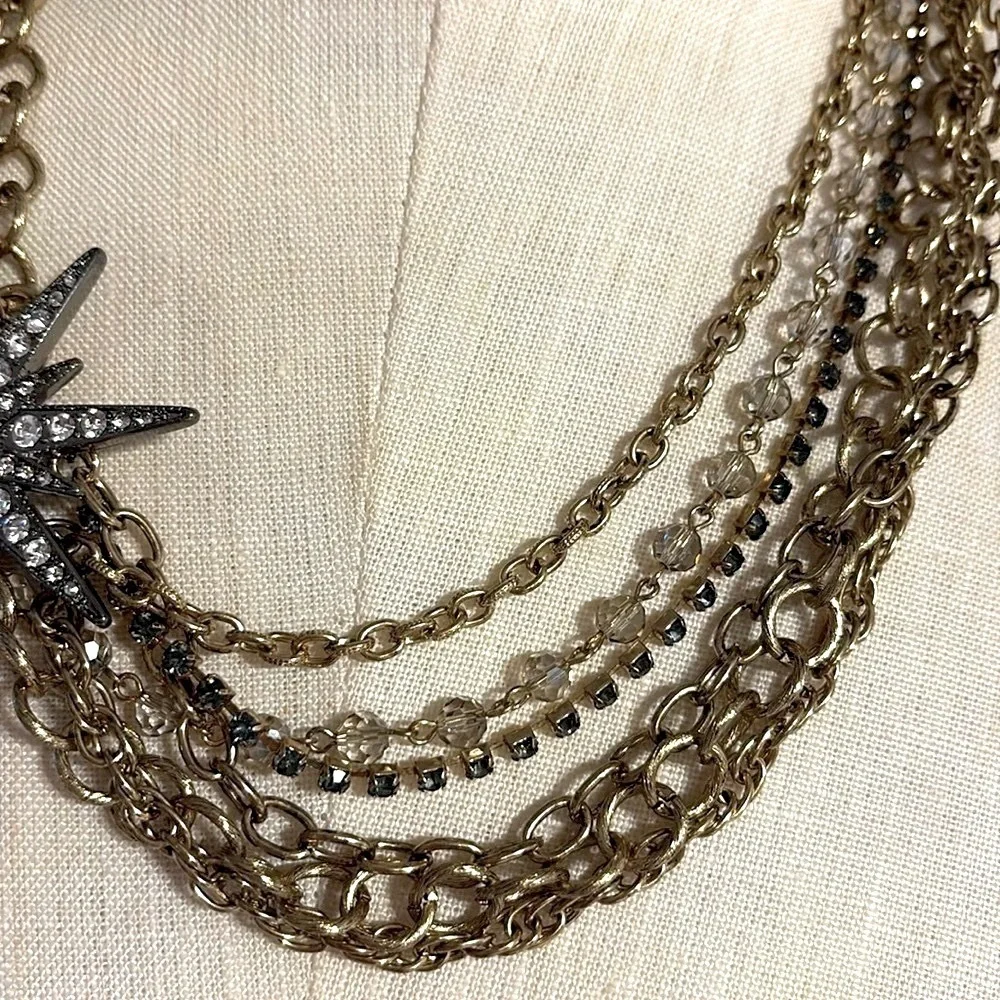 CN creations antique multi strands Goldtone crystal statement necklace Starburst